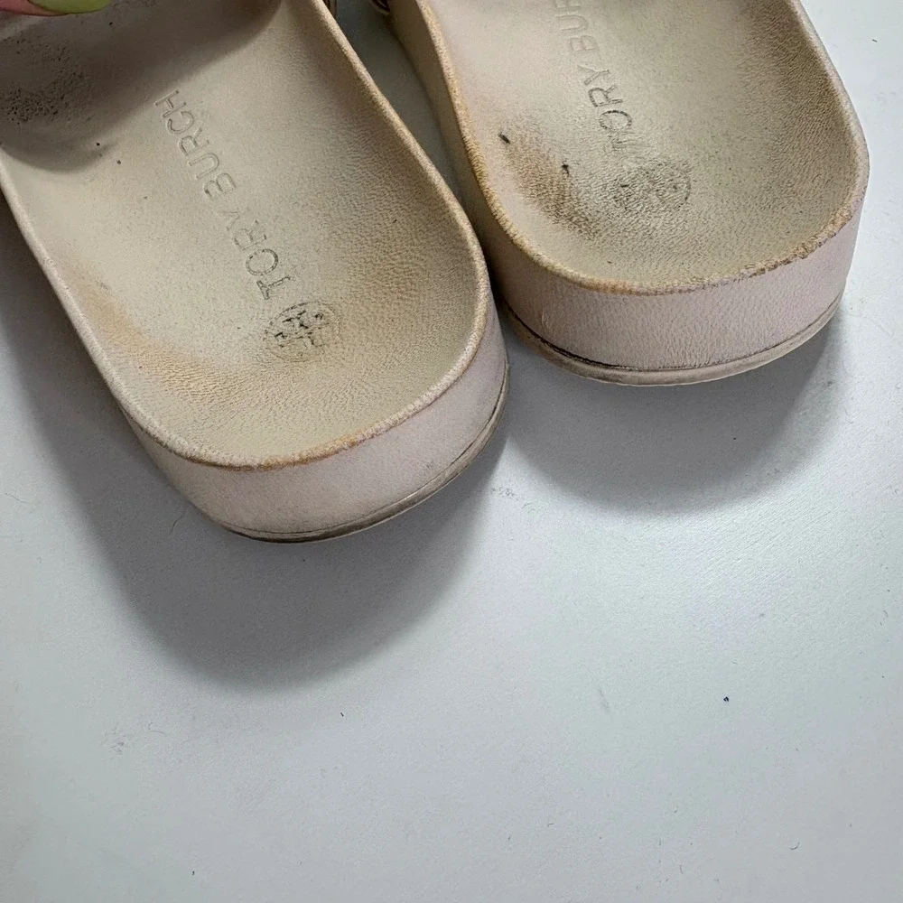 Tory Burch Miller Cloud Cream Croc Embossed Leather Slide Sandals 8M
